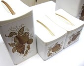 Vintage Ransburg Canisters White With Golden Fruit Motif Model 721 Canister Set Golden Harvest
