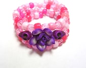 Fruit Slices Pink Grapefruit Day of the Dead Bracelet Sugar Skull Wrap Bracelet  Purple