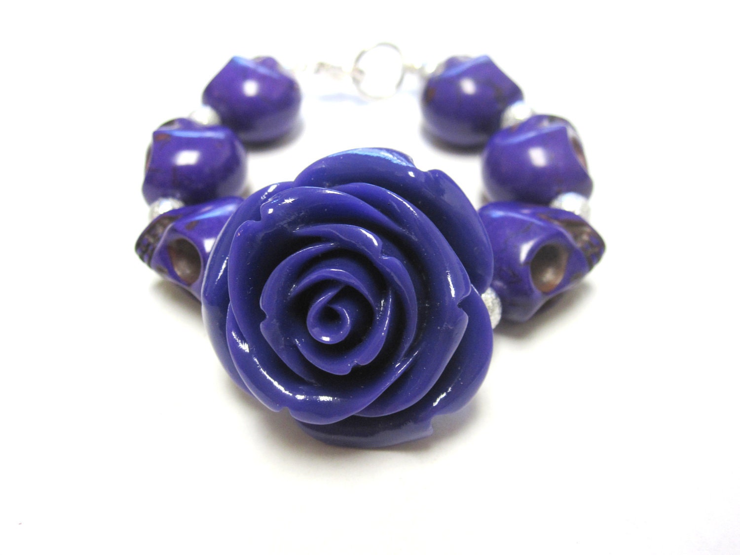 Deep Purple Rose Day of the Dead Strand Bracelet Sugar Skull Jewelry