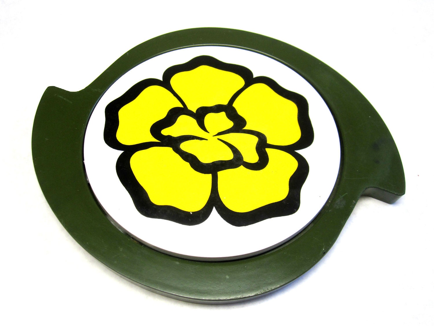 Trivet Tile 60s Modern Flower Avocado Green Yellow