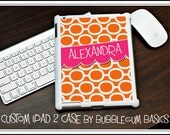 Custom IPAD 2 3 NEW Snap On Case Orange Links Chain Pattern Hot Pink Name Band - Personalized Monogram Any Color