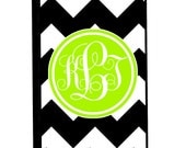 Monogram iPhone 5 4 4S Phone Case Cover - NO METAL Insert - Black Chevron Lime Green Circle - 3 Letter Initials - Personalized Custom