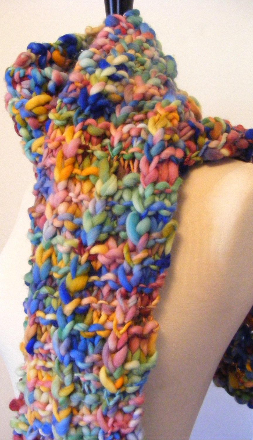 Hand Knit Scarf /Autumn Scarf / Hand Spun Art Yarn Scarf / Hand Painted Yarn