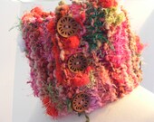 Hand Knit Cowl / Crazy Pink Cowl/ Hand Spun Art Yarn Cowl