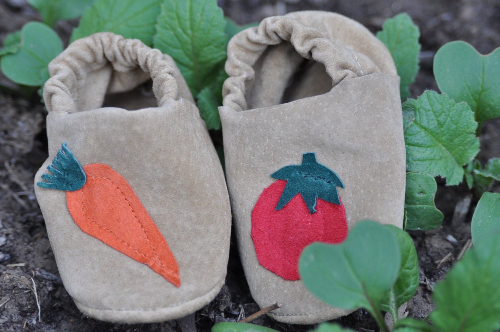 SALE Eco Friendly Suede Baby Shoes with Vegetables 5-9 months