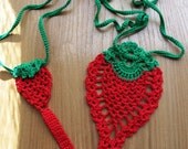 Hand crochet strawberry thong string panties lingerie, idea for gift