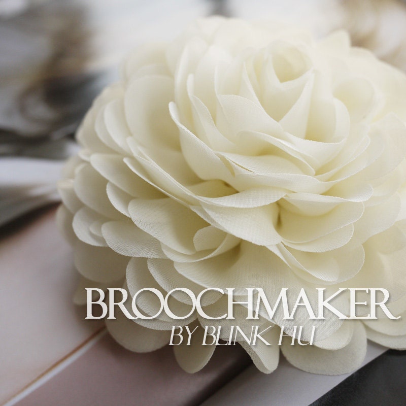 130mm Double layers large chiffon flower Bride Sacred Wedding Bridesmaid Bouquet corsage brooch pin off White shell Ivory