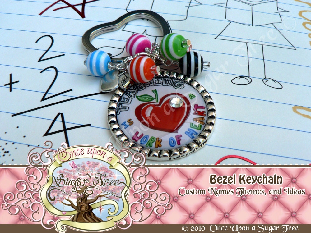COLORFUL Teaching is a Work of HEART Apple Teacher Keychain, Apple Charm-Teacher Appreciation Gift Present By Once Upon a Sugar Tree No.11