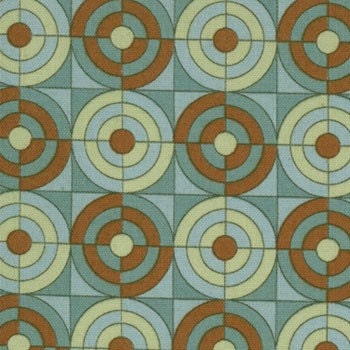 One yard cotton quilting fabric, Java, Aqua and Brown Circles, by Deb Strain