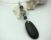 Beach Stone Nautical Pendant  Sterling Silver. Nature Inspired Rustic Jewelry Organic " LOST AT SEA"
