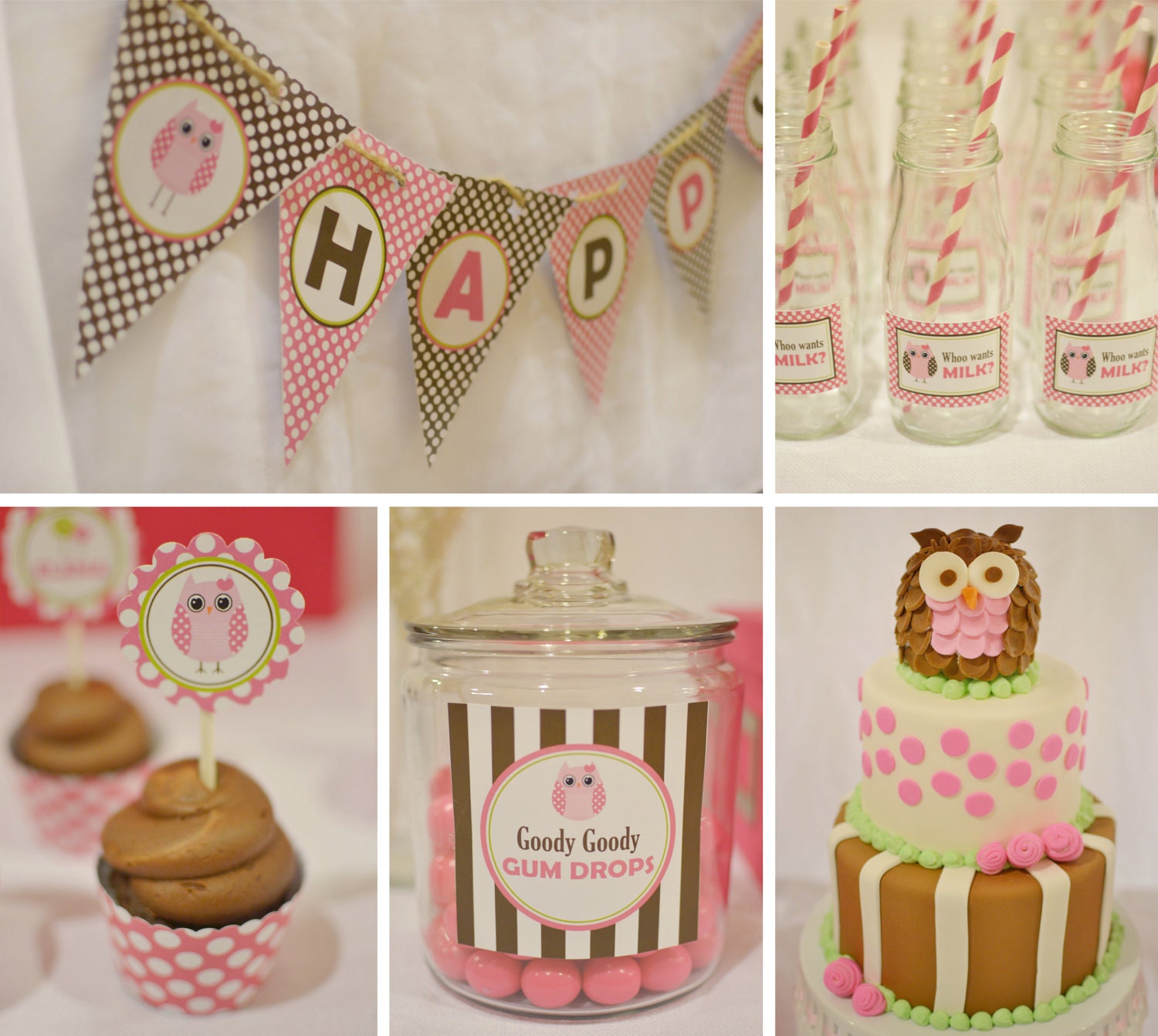 DIY Printable Full Collection : OWL pink and brown