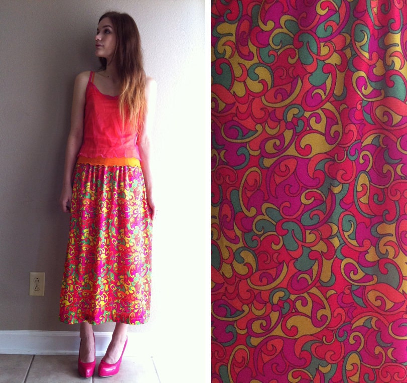 awesome acid trip funky neon swirls psychadellic SMALL hippie skirt- DEADSTOCK- SALE