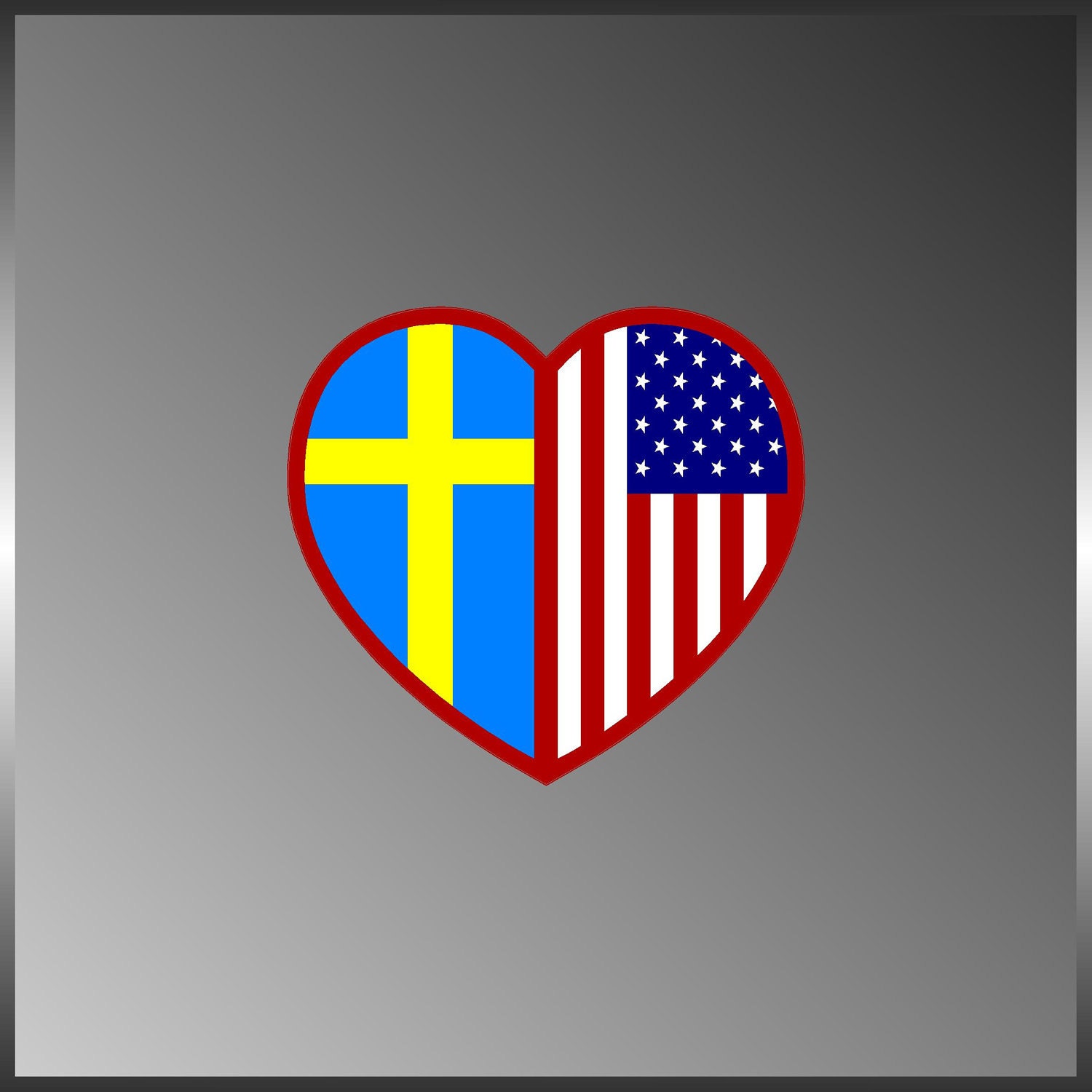 USA Swedish Dual Flag American Heart Bumper Sticker Euro Decal 5" X 5"