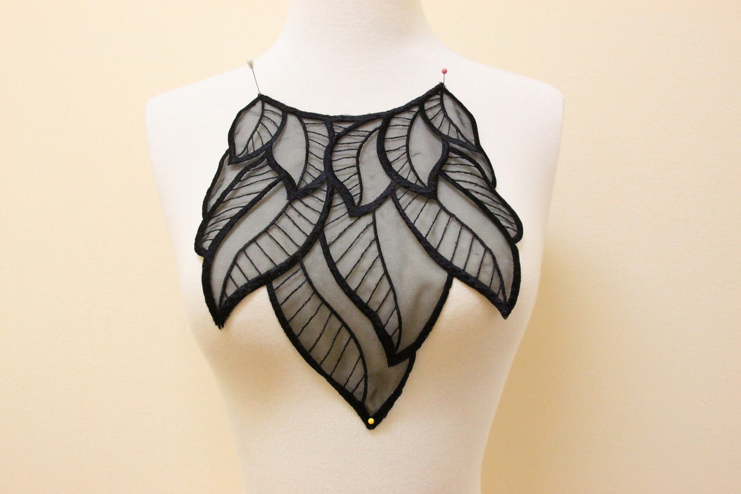 2pcs of Black Embroidery Applique on Organza Base