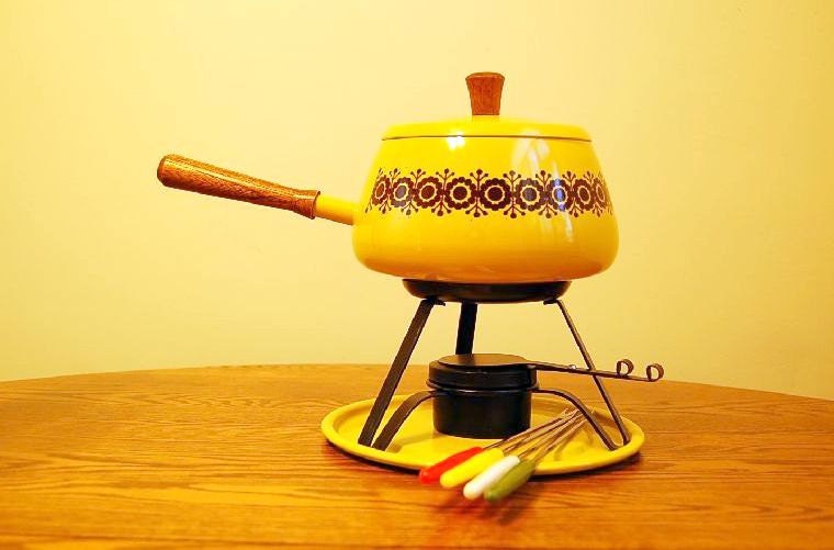 Vintage Gourmet Fondue Set with a Mid Century Floral Design: Made in Japan