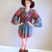 reserved for Heather vtg 70s DRESS batik CHAMELEON PRINT bell sleeve Avant Garde Mini hippie os