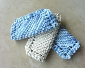Face Scrubbie facecloth washcloth blue ecru or natural hand knit set of 3