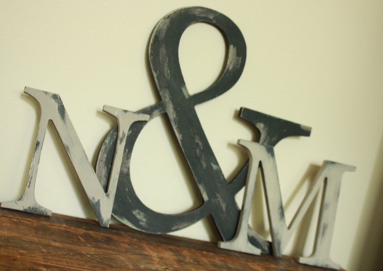 Ampersand and wooden letter trio set, distressed painted vintage wedding decor