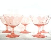 Pink Depression Glass Sherbet Stemmed Glasses Set of 5