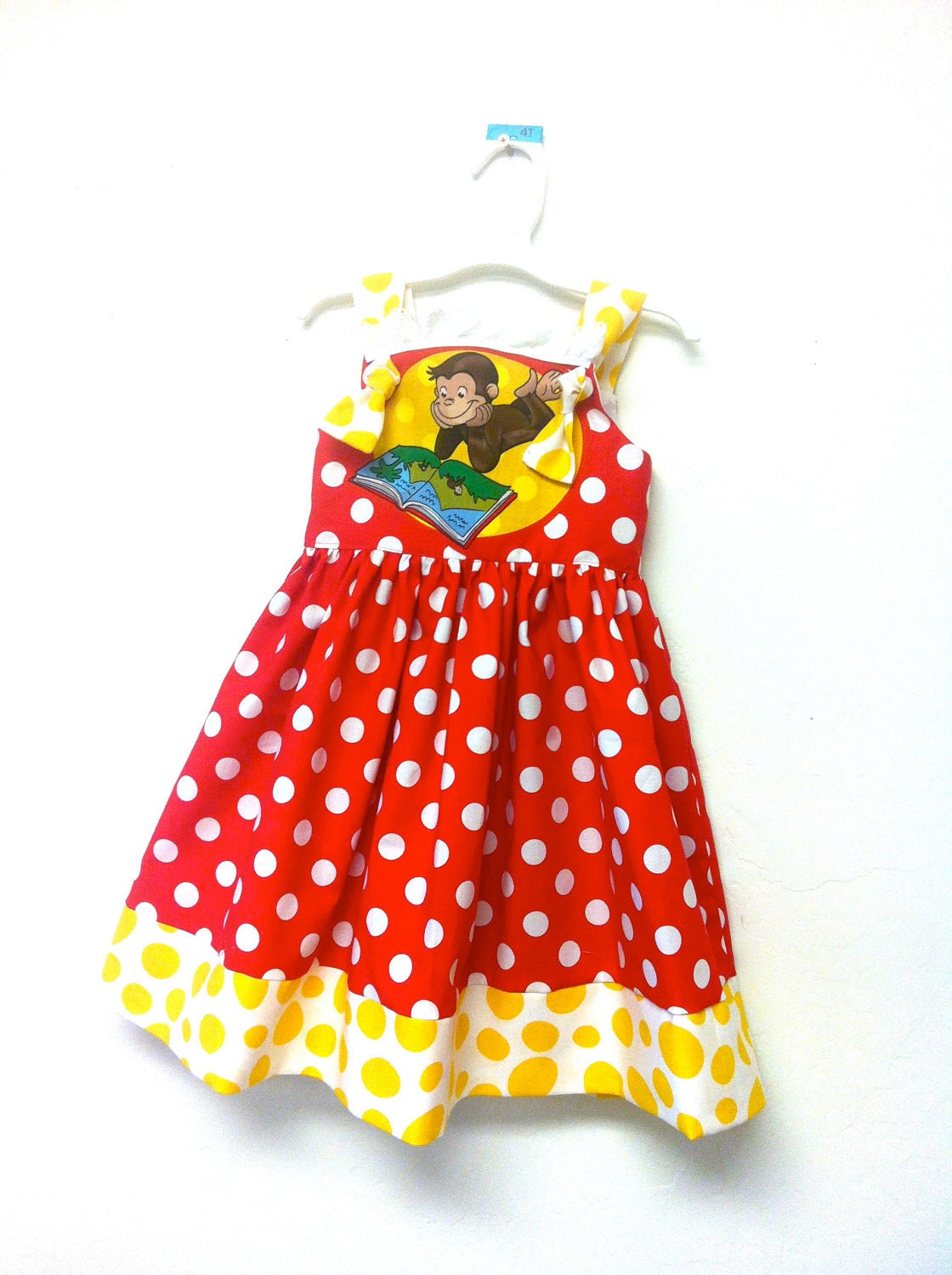 Curious George girls boutique  jumper knot dress