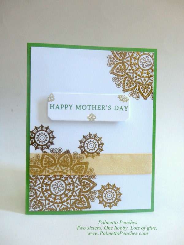 Handmade Card - Green & Gold Embossed - Custom Mother's Day - YOU PICK wording 4.25" x 5.5" - Qty 1