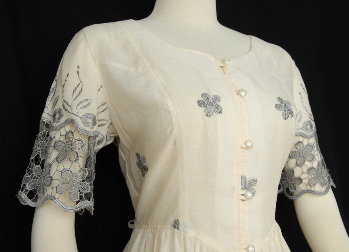 Delphine Dress, Cream and Grey Lace Dress by Jezenya on Etsy.