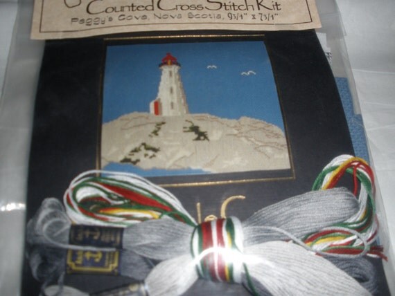 Peggys Cove Nova Scotia Lighthouse Cross Stitch Kit by kabooco