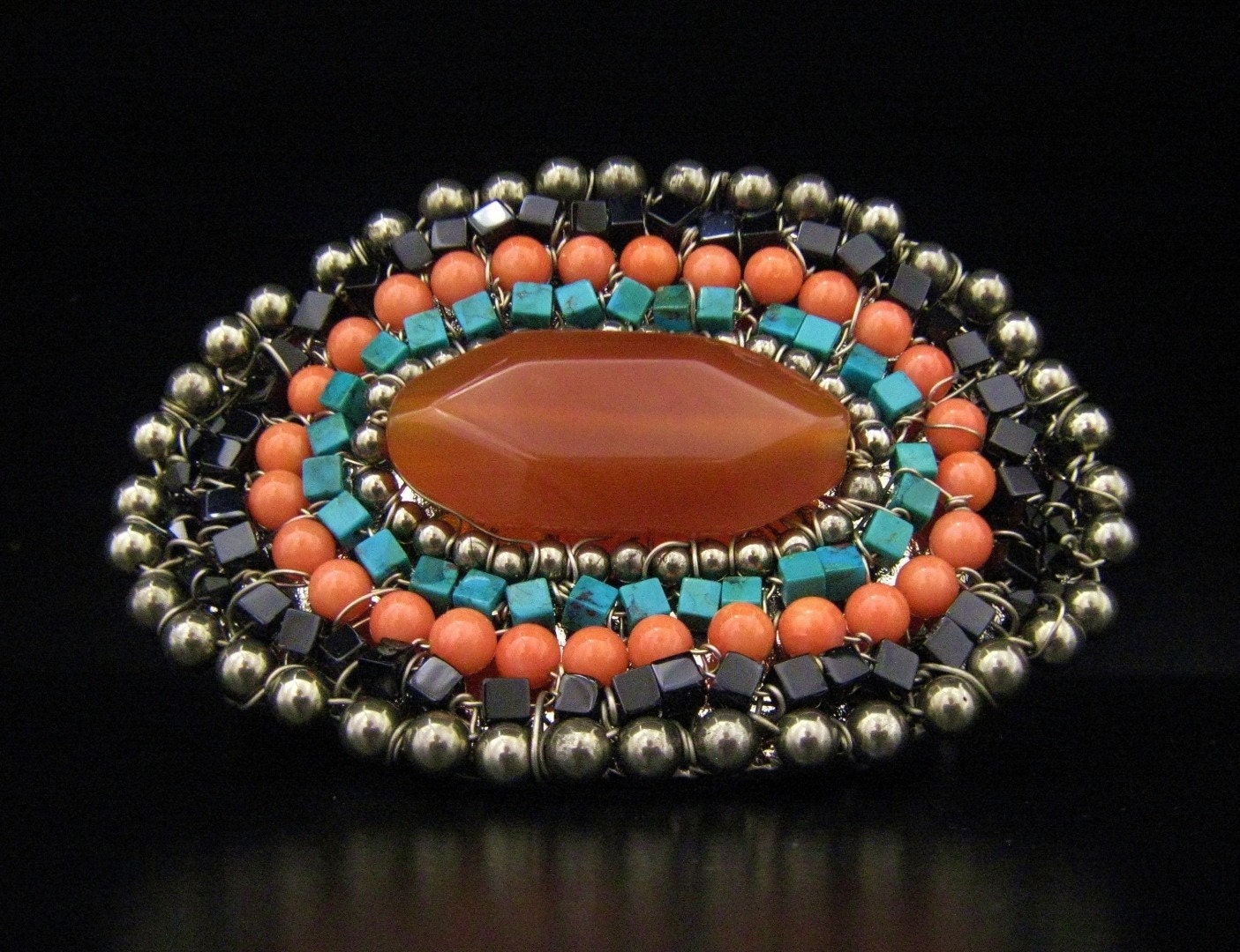 Boho Belt Buckle in Turquoise and Coral by Sharona Nissan -  Featured in Staten Island Advance Shop Local