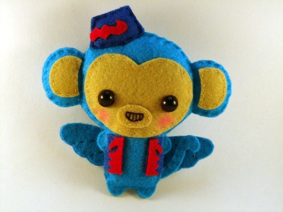 Wizard of Oz: Flying Monkey - felt plush doll in a kawaii style - use as pin, necklace, keychain, magnet or Christmas ornament (your choice)