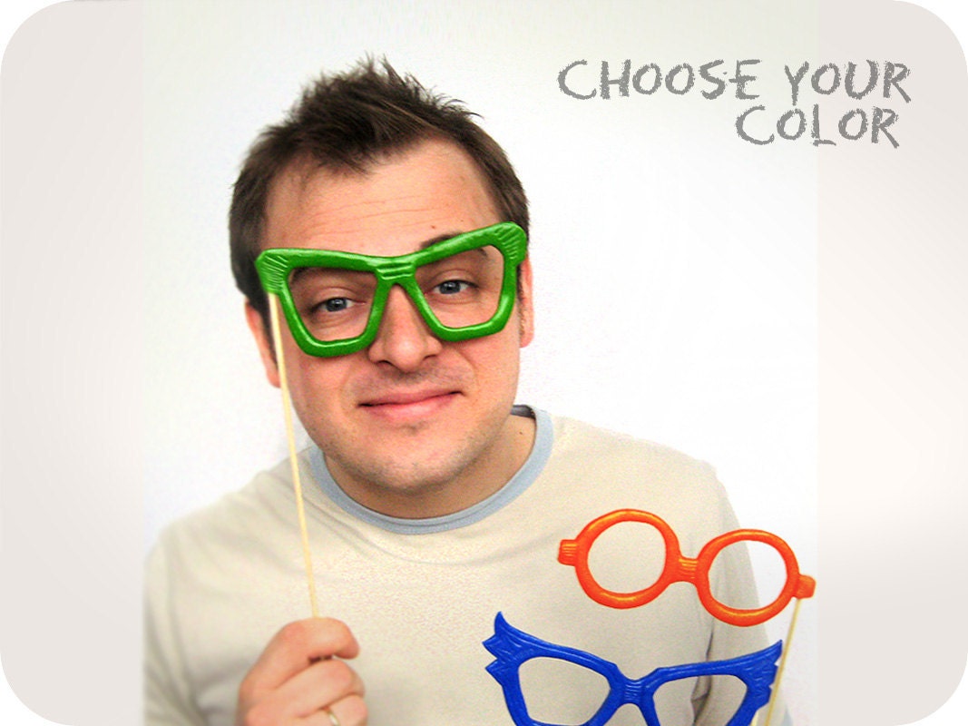 One Color Plastic Glasses on a stick - Choose the style and color - Plastic Photobooth Props for Wedding Photo Booth