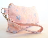 Pastel Colors Peach Pink Floral Zippered Pouch Clutch