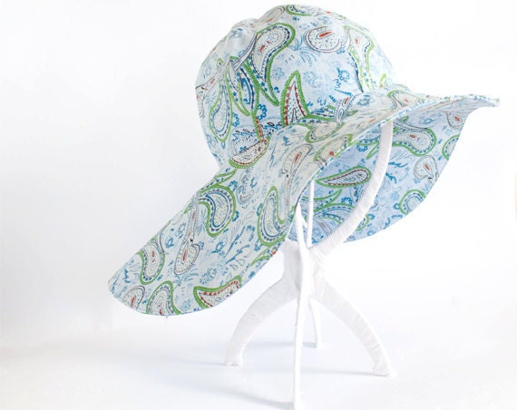 Asymmetrical Wide Brim Sun Hat, Blue Cotton Sun Hat