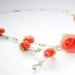 Bridal necklace - Wedding necklace and earrings jewelry set - Coral Pink Roses and green crystals - Polymer clay Israel
