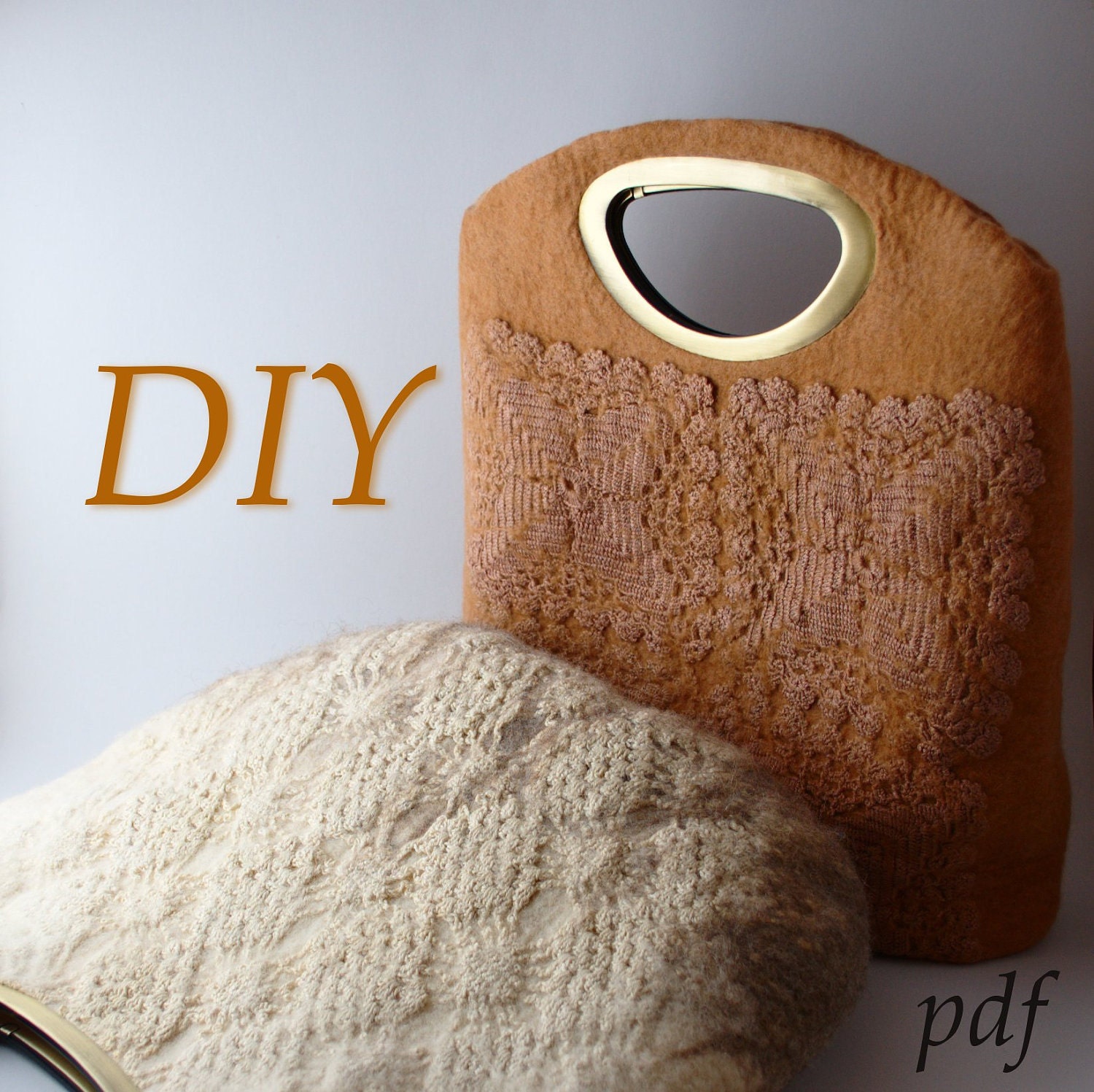 Tutorial pattern (PDF) in English - Felted purse bag handbag pdf - nuno felted merino wool, recycled crochet  a pocket tutorial