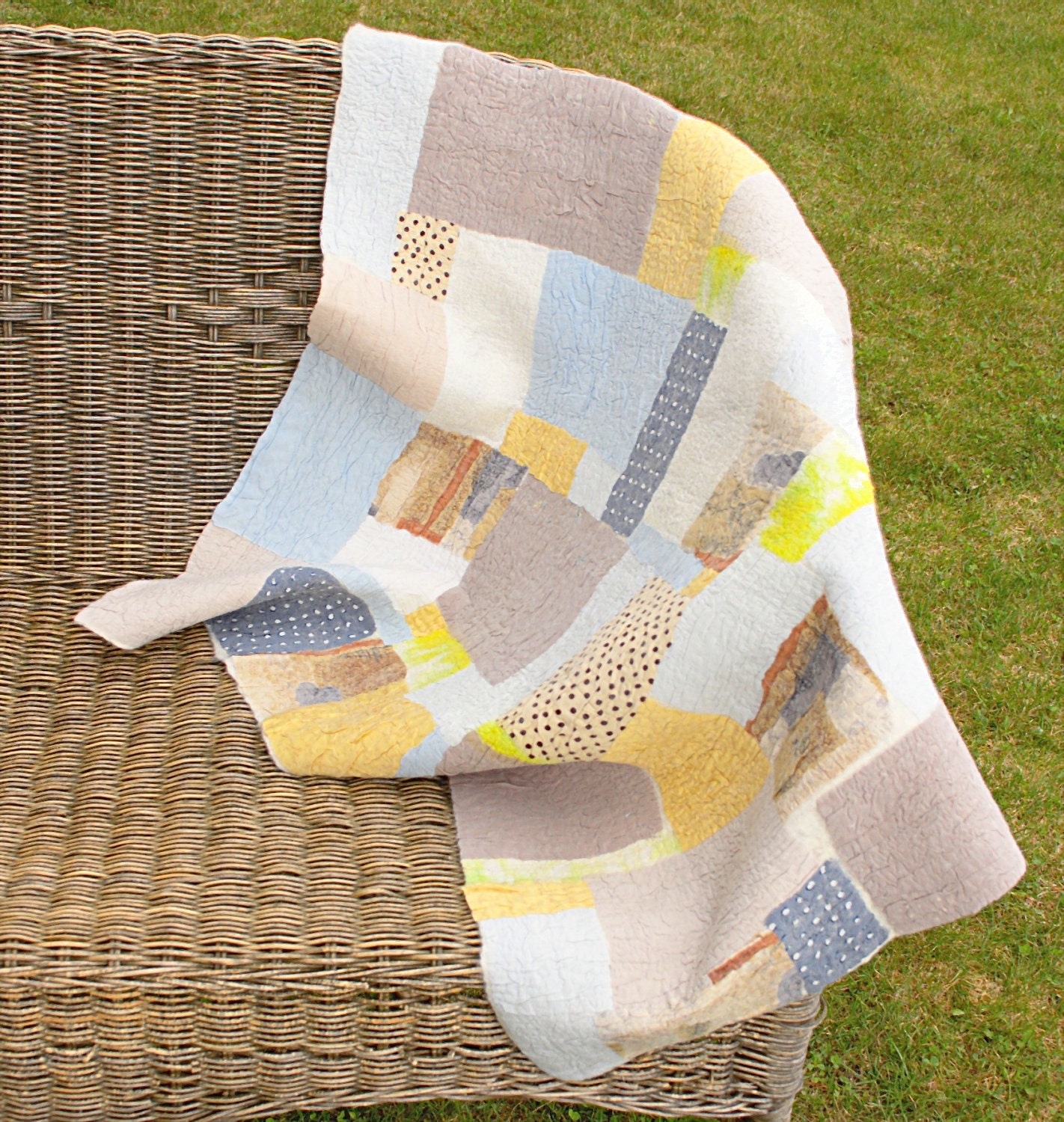 Baby felt blanket, Natural silk and wool quilt, Stroller, Crib patchwork