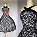 50s party dress / black illusion lace 1950s dress