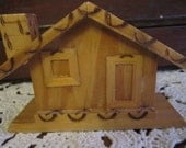 Vintage Log Cabin Handmade Wooden Napkin or Letter Holder