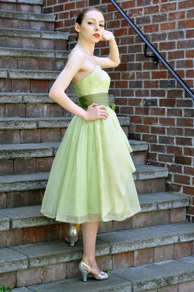 Tinkerbell vintage 1950s green chiffon party dress