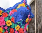 Sexy Vintage 1980s Hot Pink,Red, Blue, and Yellow Floral Rose Nightgown Sleepwear Dress by Victoria's Secret Medium