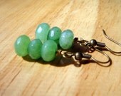 Green Earrings of Jade on Antiqued Brass - Green With Envy