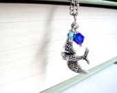 Bird Necklace,Blue Crystals and Antiqued Silver Bird Charm - Mockingjay, Hunger Games