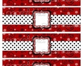 Bandana Western Theme Water Bottle Labels - DIY PARTY PRINTABLE - Bandana Rama Red Collection