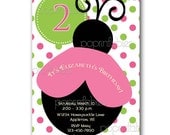 Ladybug Pink and Green Polka Dot Birthday Party Invitation -Custom Digital - You Print