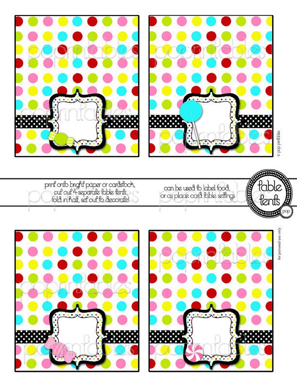 Sweets and Treats Collection  Printable Table Tents - Blank - Write On