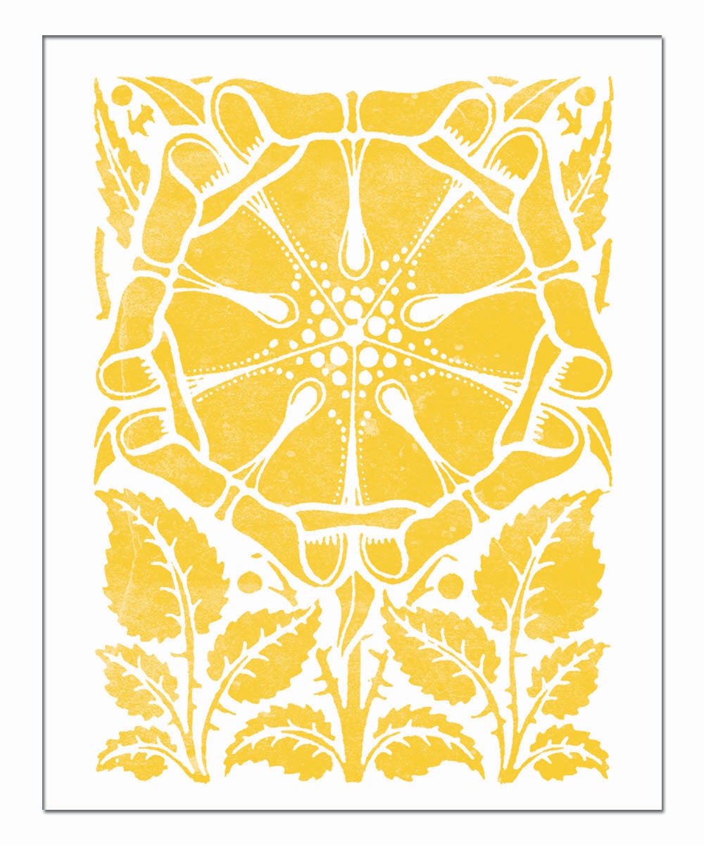 Yellow Dutch Flower - Vintage Woodblock with a Modern Twist - Giclee Art Print