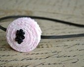 Pink and White Stripe Embellished Fabric Rosette Headband