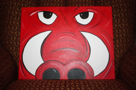 Arkansas Razorback Hog Face Canvas Painting 11 X By Trendzbytwinz