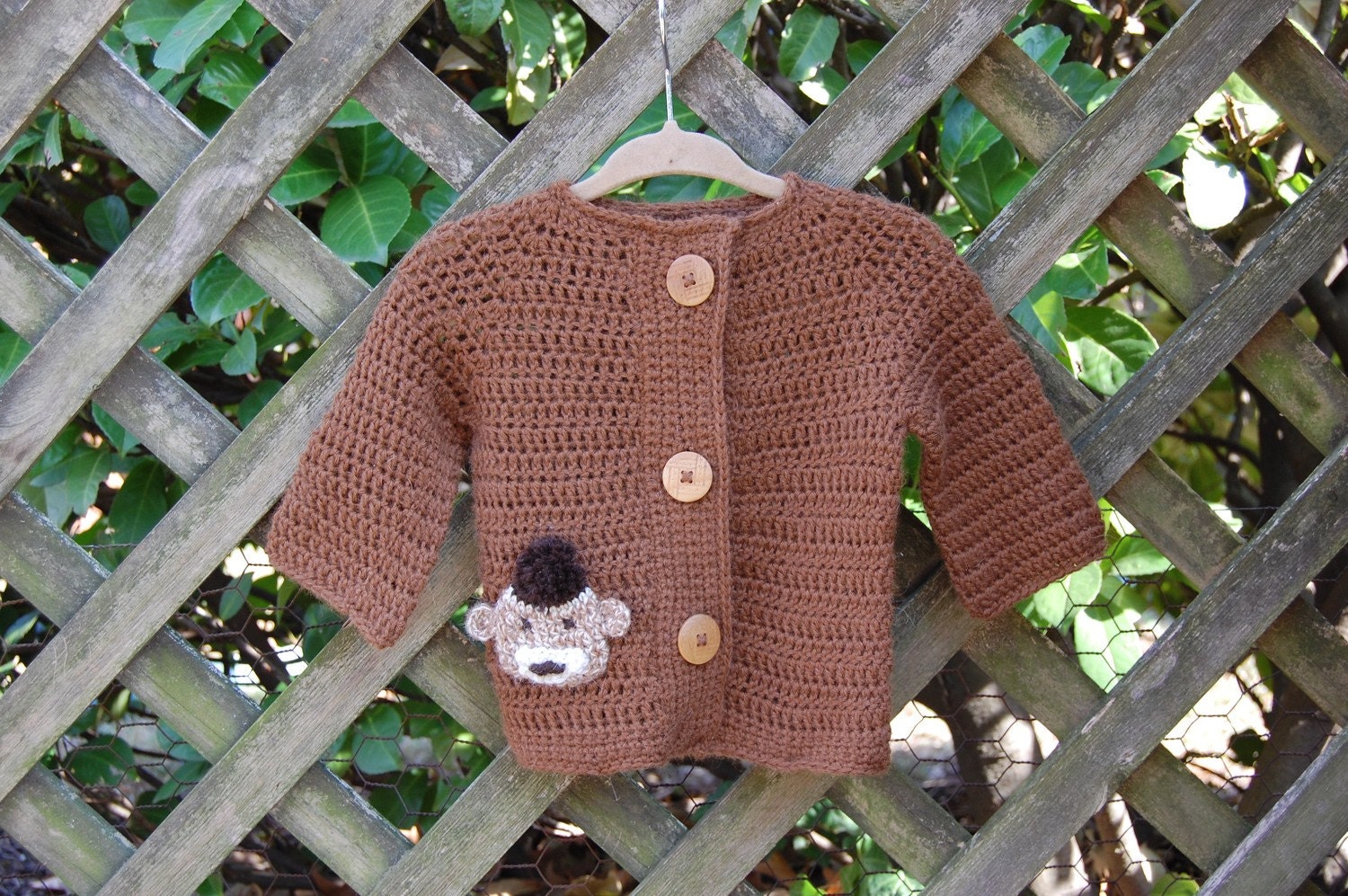 Undyed Alpaca Baby Sweater with Monkey Motif