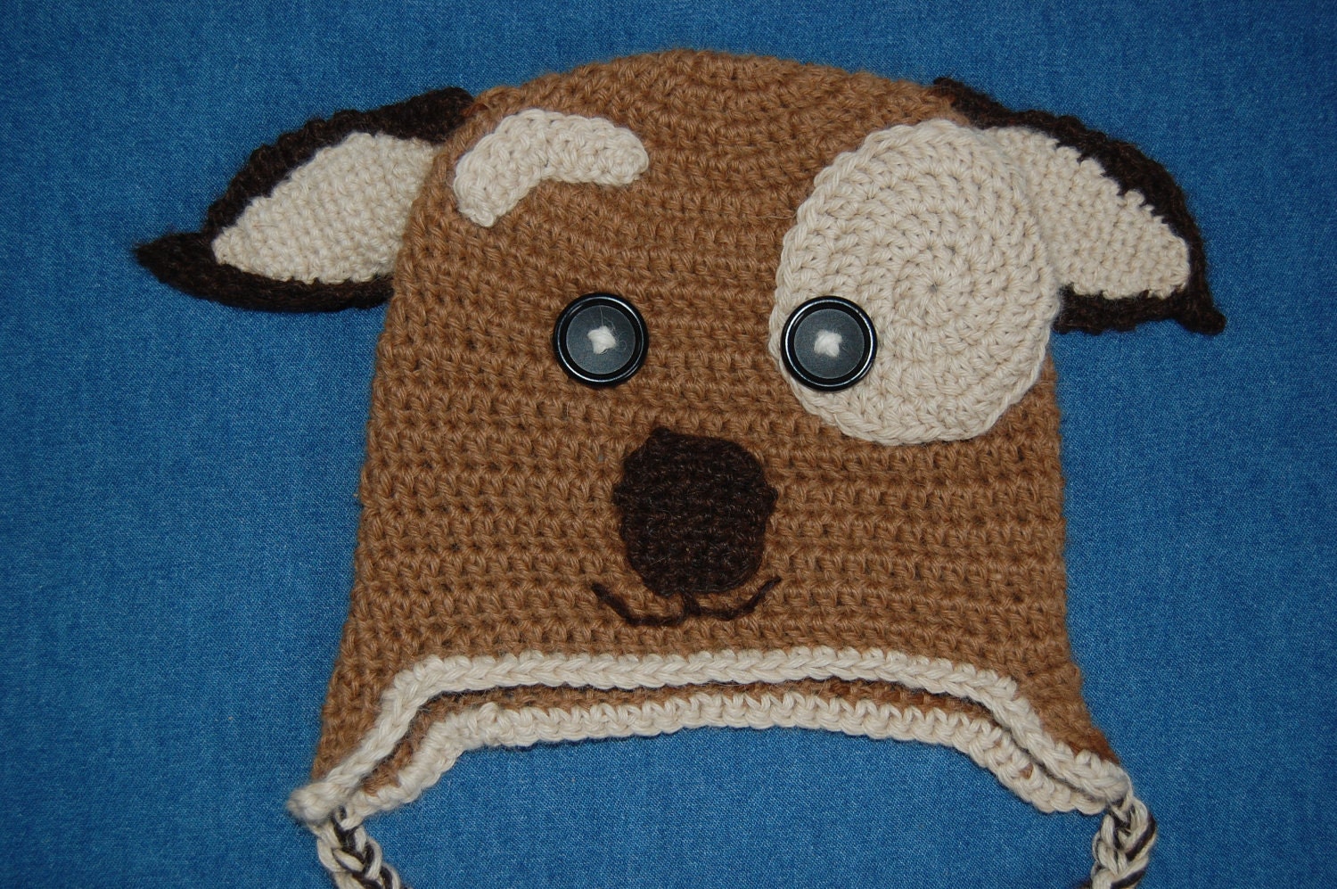Puppy Dog Earflap Hat for Baby in Undyed Alpaca, size 6-12 months