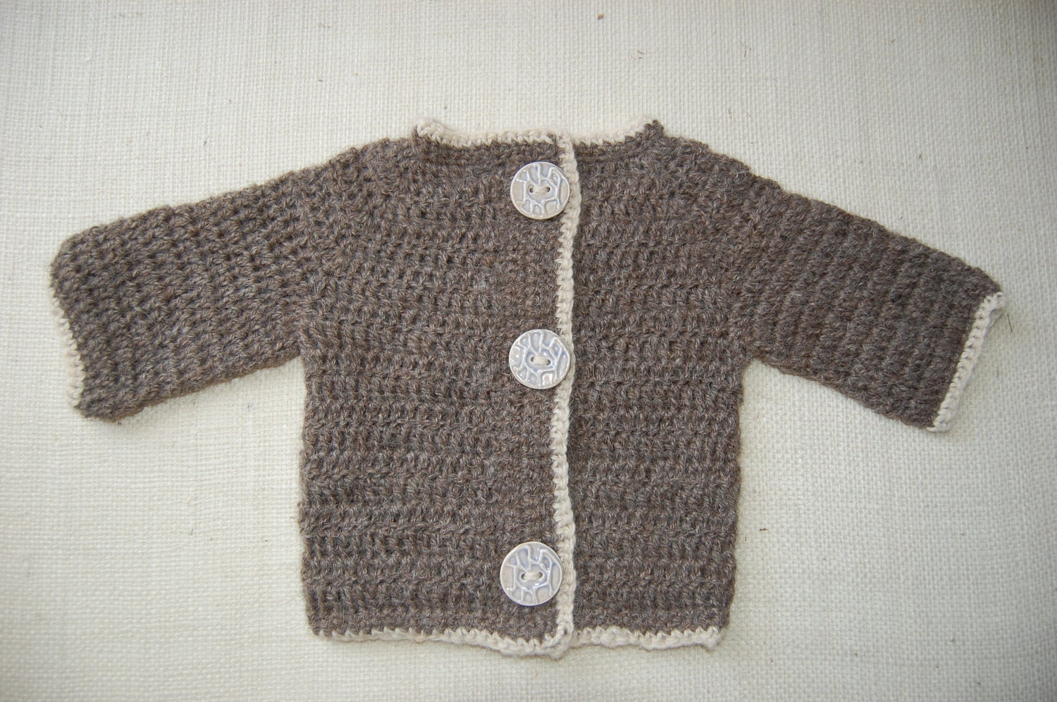 Natural Alpaca Sweater for Baby with Handmade Stoneware Buttons size 3-6 months